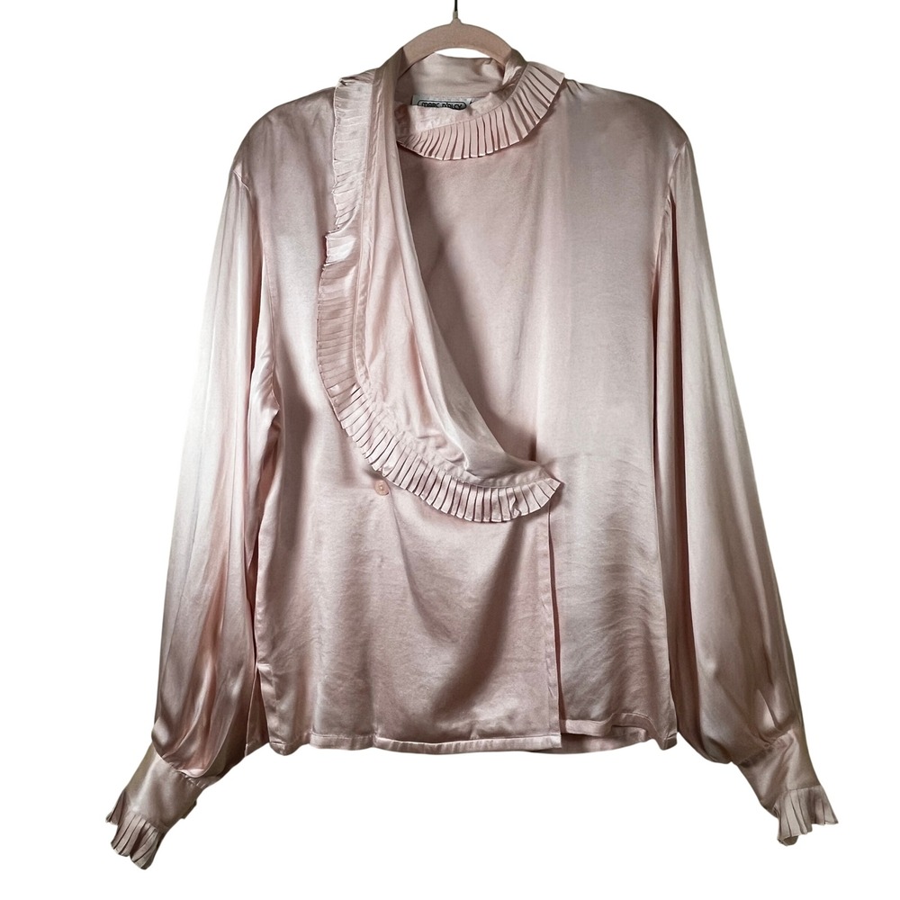 Vtg 80s Marc D'Alcy Pink 100% Silk Pleated Ruffle Blouse 10 Old Money Coquette